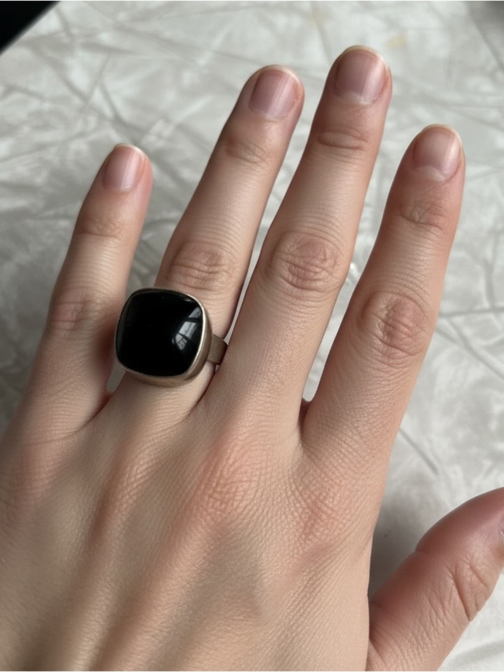 1980s Vintage Taxco Black Onyx-Style Modernist Ring